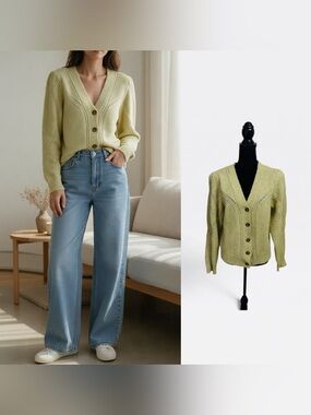 Sam Edelman Juliette knit chartreuse wool blend button front cardigan Size XL